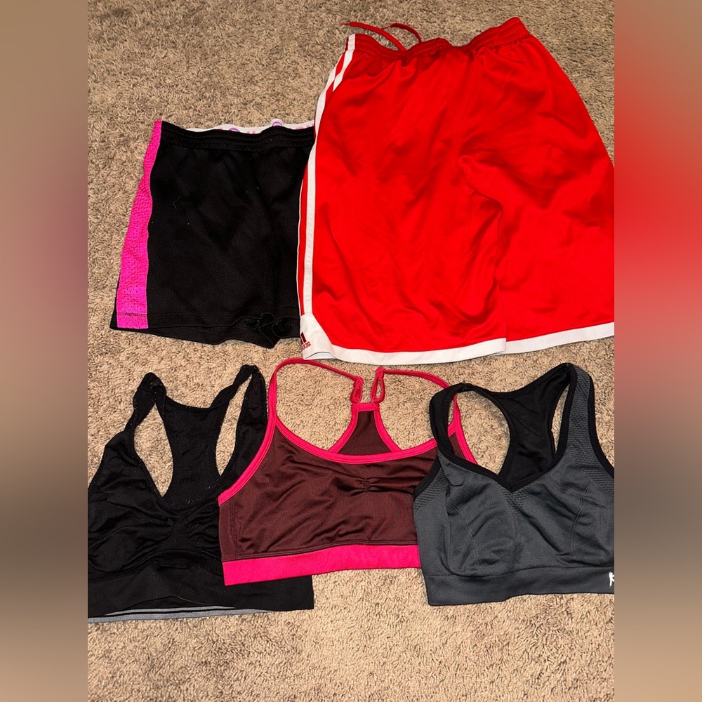 Sports bras and shorts